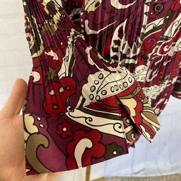 Apt. 9 XL Purple White Paisley Crinkle Collared Button Up Blouse Whimsygoth Boho - Picture 4 of 10